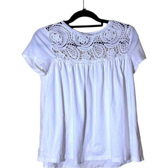 Eri + Ali White Floral Crochet Blouse Short Sleeve Boho Anthology - Picture 3 of 7